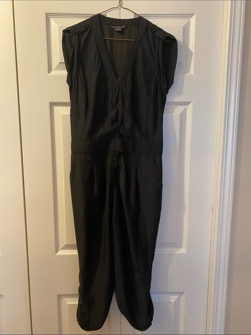 Armani Exchange Black V-Neck Button-Front Jumpsuit